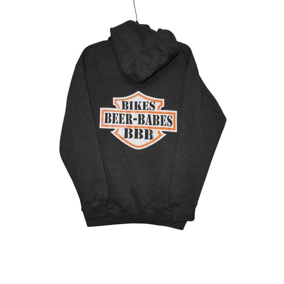 BBB “Bikes Beer Babes” Graphic Hoodie Charcoal Gray Size M – Biker Pullover - Picture 4 of 4